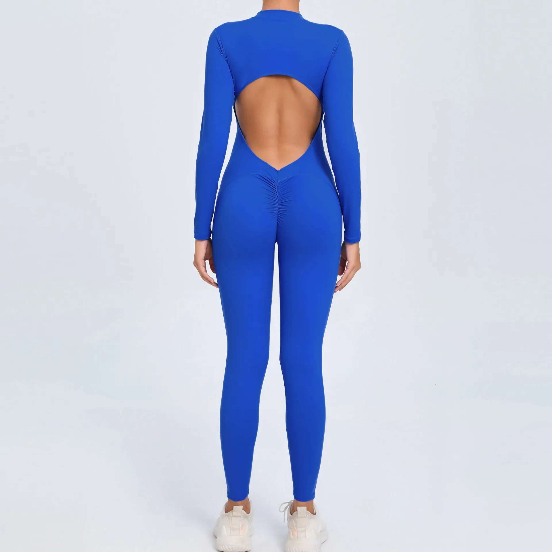 Sports Jumpsuit Woman Gym One Pieces Fiess Overalls Jumpsuits Summer Sexy Clothes For Women Long Sleeves Sportswear Blue