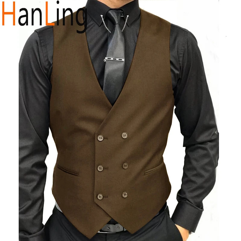 Black Formal Mens Vest DoubleBreasted Vneck Suit Custom Wedding Tuxedo Steampunk 250107