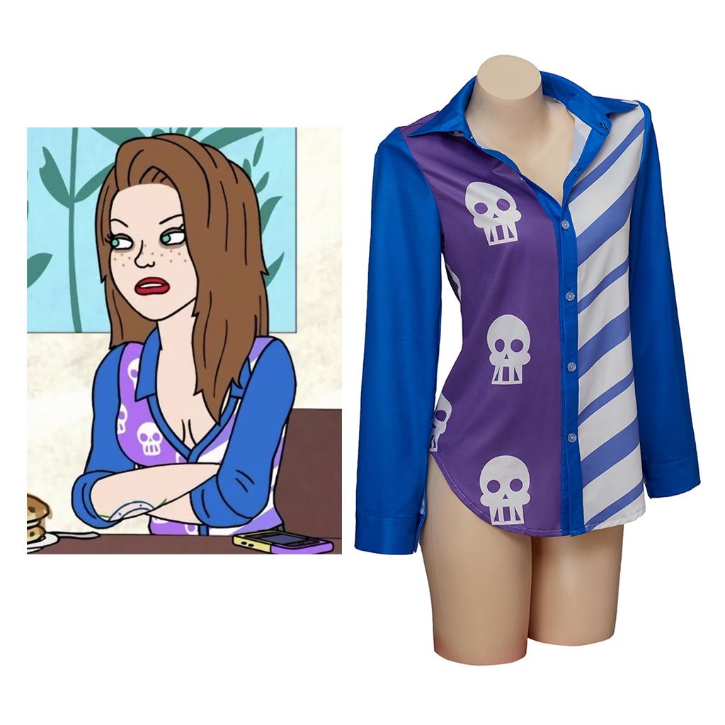 (in stock) anime BoJack Sarah Lynn Cosplay Shirt women girl Casual Top Skull And Horizontal Stripe Pattern Blouse Costume