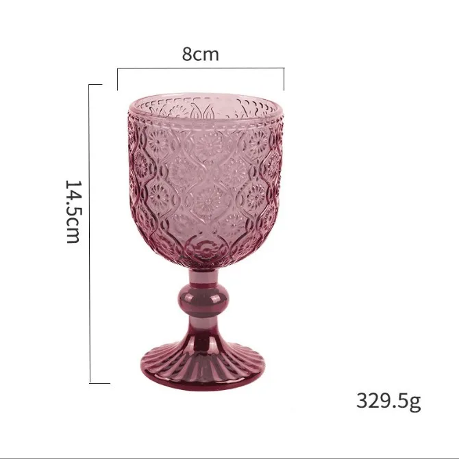 Factory Wholesale 240ml Embossed Colored Glass Wine glasses European Juice Glasses Wine Goblets Wedding Decoration Cups