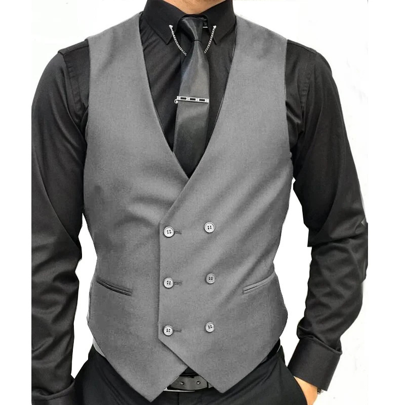 Black Formal Mens Vest DoubleBreasted Vneck Suit Custom Wedding Tuxedo Steampunk 250107