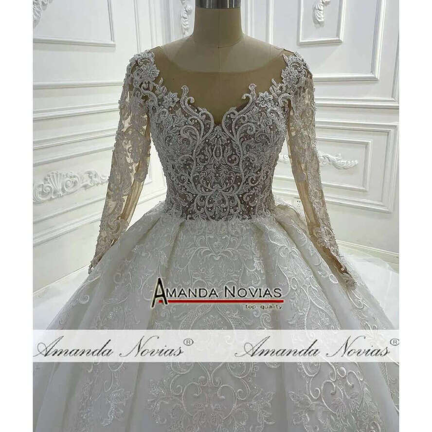 Amanda Novias Design Long Sleeve Nude Top Body Wedding Dress