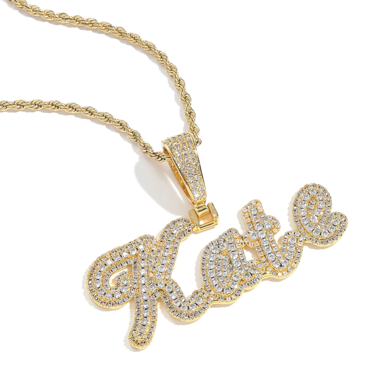 Custom A-Z Name Letters Pendant Necklaces Bling 5A Zircon Jewelry 18K Real Gold Plated Mens Women Gift