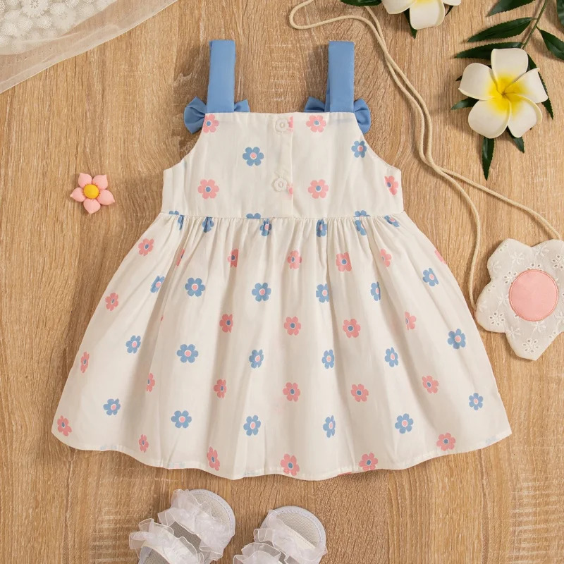 0-3 Baby Girl Dress Summer Baby Girl Flower Full Print Sleeveless Princess Dress Cotton Fashion Comfortable Strap Dress 250107
