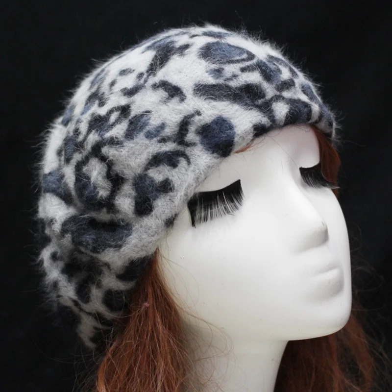 WZCX Rabbit Hair Korean Version Leopard Casual Beret Autumn Winter Fashion WomenS Hat Adult Cap 241218