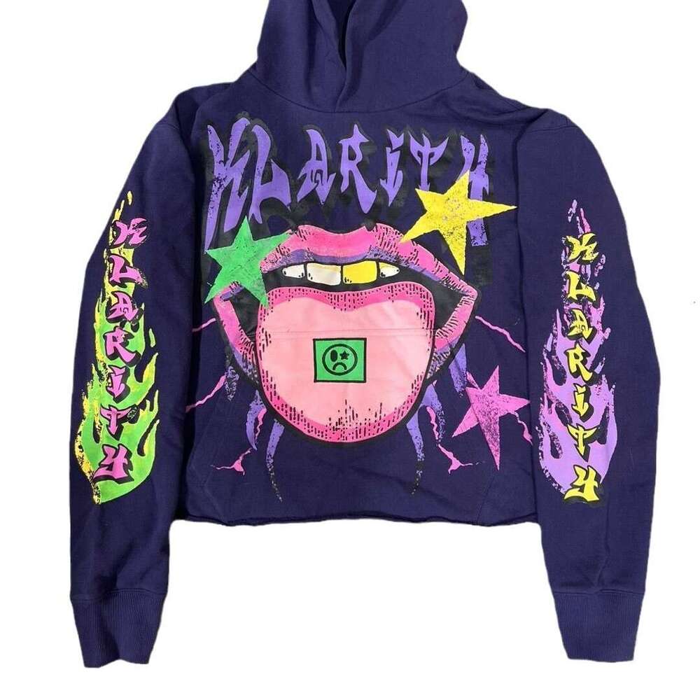 Fashionable Mouth Print Pullover Hooded Loose Street Funny Sweater Trendy Hip Hop Men's and Women's Styles