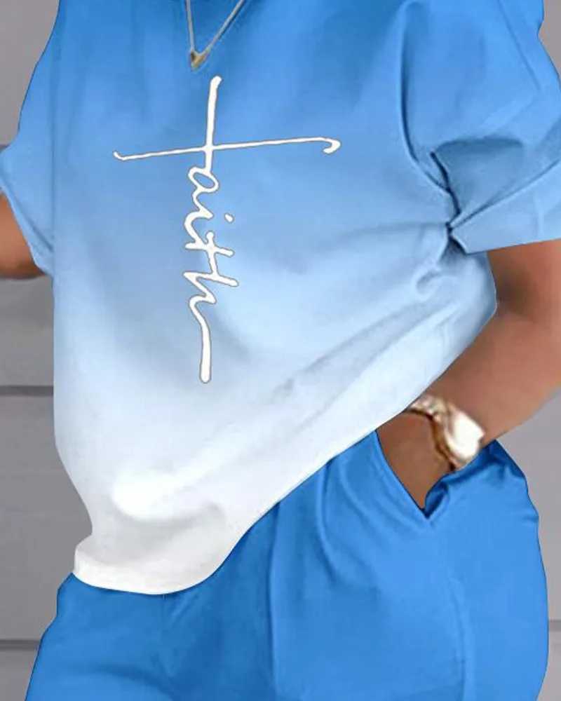 2023 Womens Two Piece Sets Outfit Summer New Fashion Home Short-Sved Shorts Printed Suit FeXJ250106