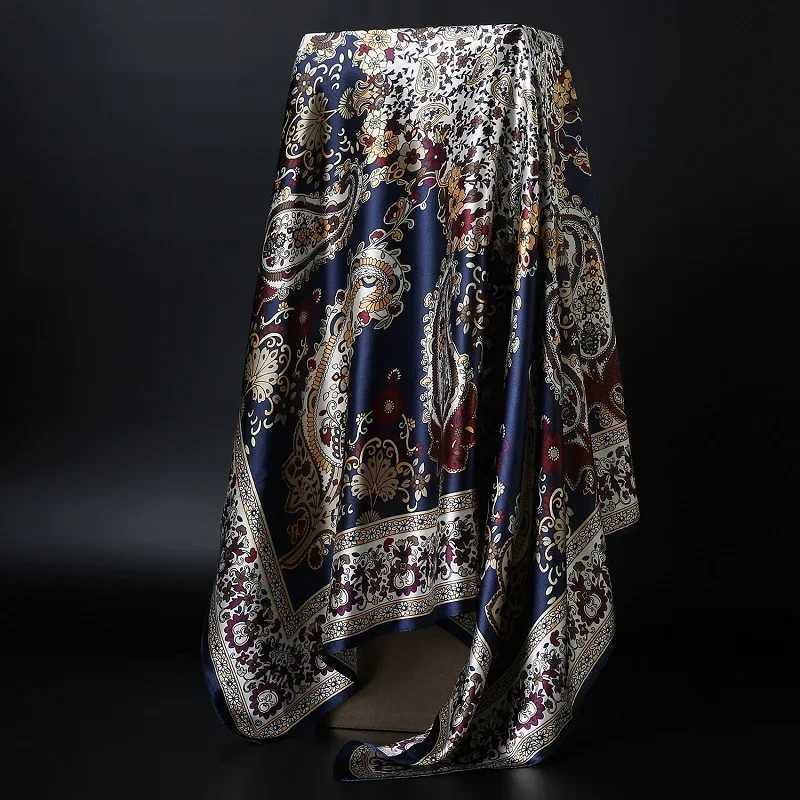 Fashion Headscarf Womens Square Shawl Satin Hair Scarf Womens 90 * 90cm Kerchief Bandana Head and Neck Scarf W250107