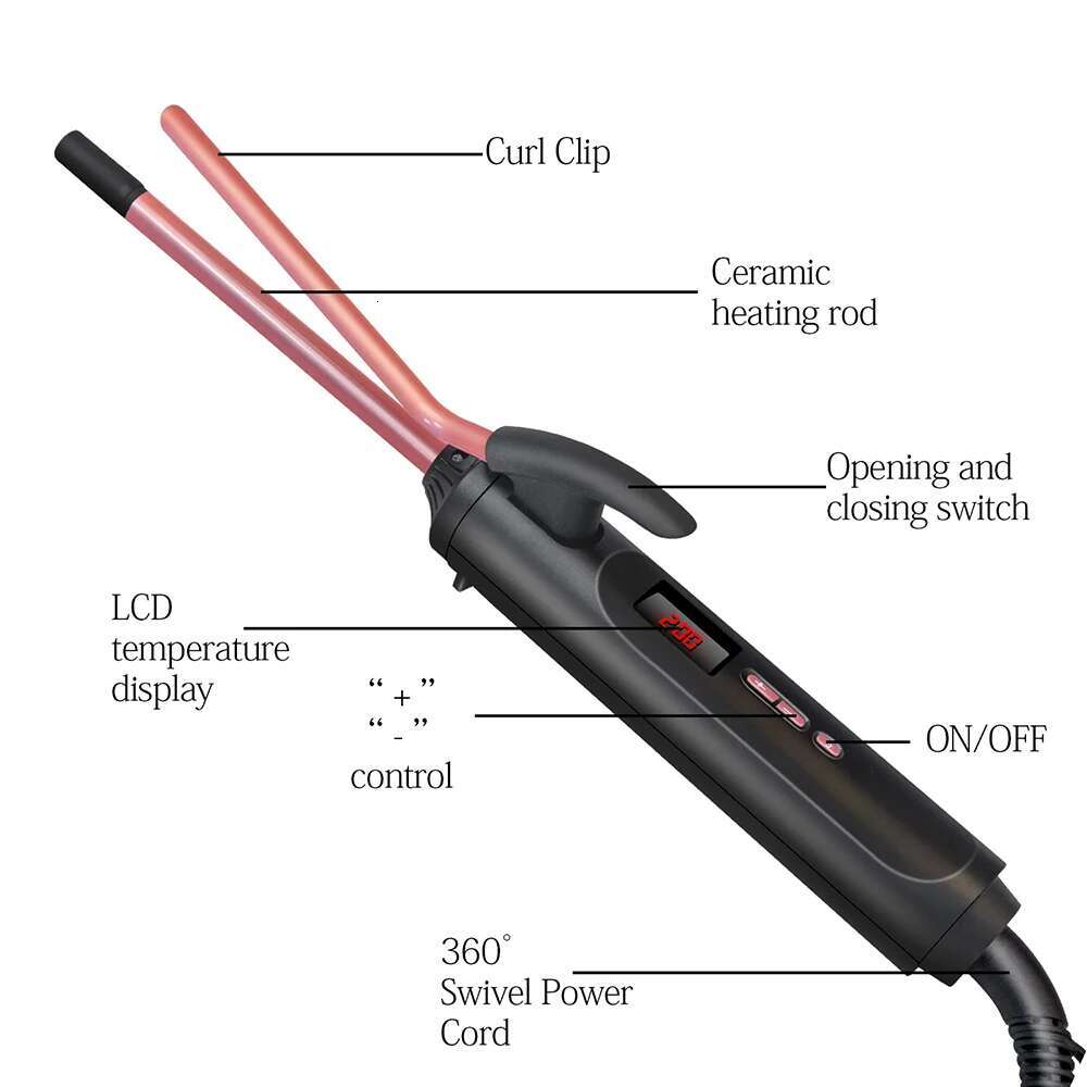 Digital Automatic Curler 0.35/1 Inch Small Curg Wand Ceramic Barrel Hair Thin Irons Rotating Afro Curl Waver
