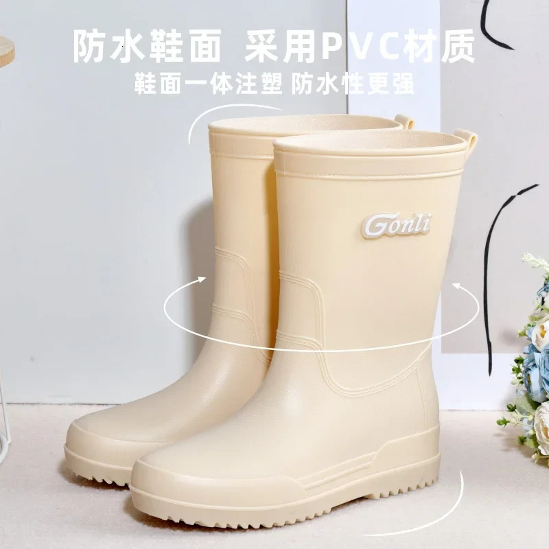 Fashion Rain Boots Womens Non-Slip Waterproof Shoes Simple Rain Boots MidCalf Rubber Boots Outdoor Car Wash Kitchen Rubber Shoes 250106