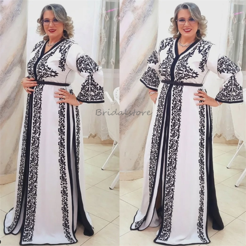 Algerian Caftan Moroccan Evening Dress V Neck Long Sleeve Albanisch Kosovo Prom Dress Dubai Abaya Formal Birthday Dress 2025 Robes De Soiree Plus Size