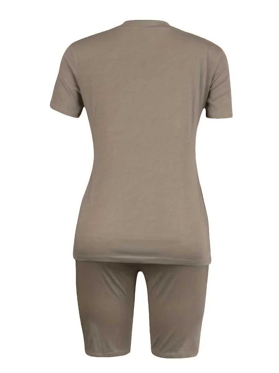 LW BASICS Plus Size Round Neck Regular Fit Breathable Short Sve Solid Women Home Two Piece Sets Tracksuits OutfitsXJ250106