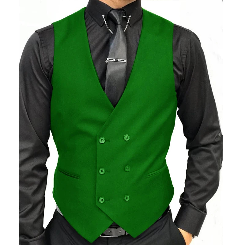 Black Formal Mens Vest DoubleBreasted Vneck Suit Custom Wedding Tuxedo Steampunk 250107