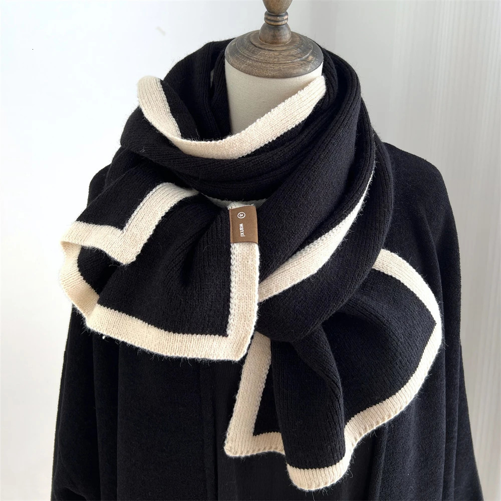 2024 Korean Style Winter Warm Wool Scarf for Women Striped Elastic Knitted Scarves Female Bandana Thick Neckerchief Shawl 250106