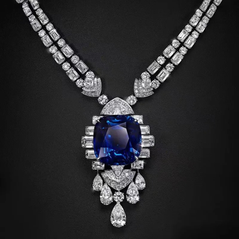 Vintage Lab Sapphire Diamond Necklace 925 Sterling Silver Engagement Wedding Chocker Necklace for Women Bridal Promise Jewelry 250106