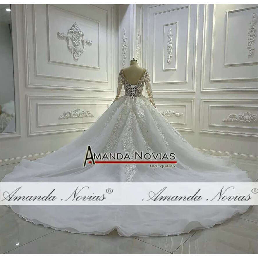 Amanda Novias Design Long Sleeve Nude Top Body Wedding Dress
