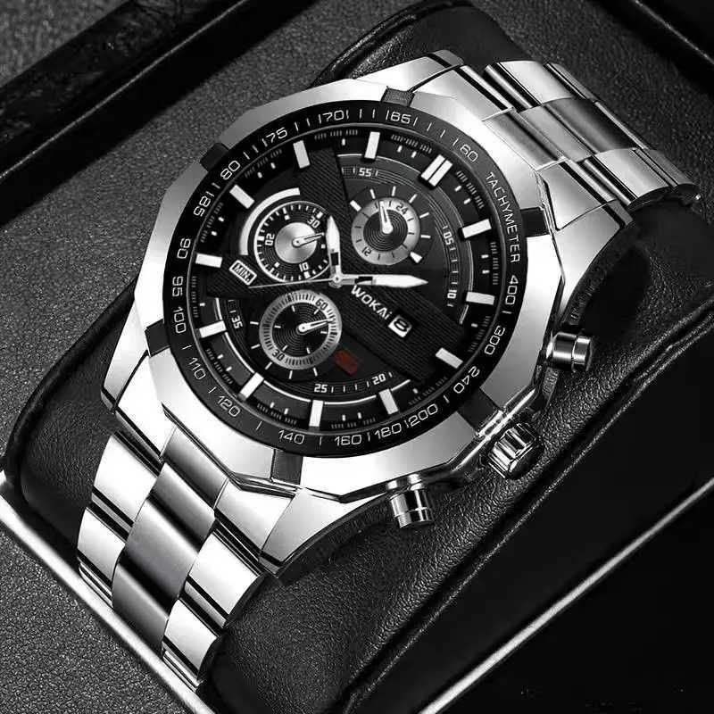 WOKAI Fashion Business Multi-functional steel band Quartz Mens luxury Tungsten steel Watch Boys Girls Student Retro clockX250107