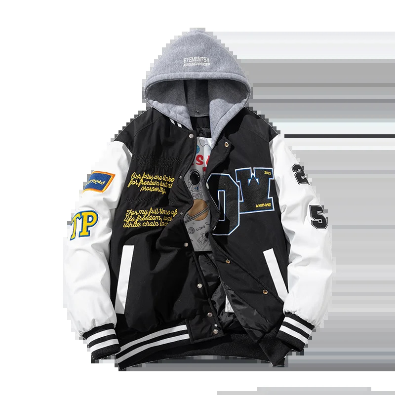 Varsity Jacket Men Women Winter y Baseball Hip Hop Letter Cartoon Anime Coat Hooded American Couple Windbreaker 250107