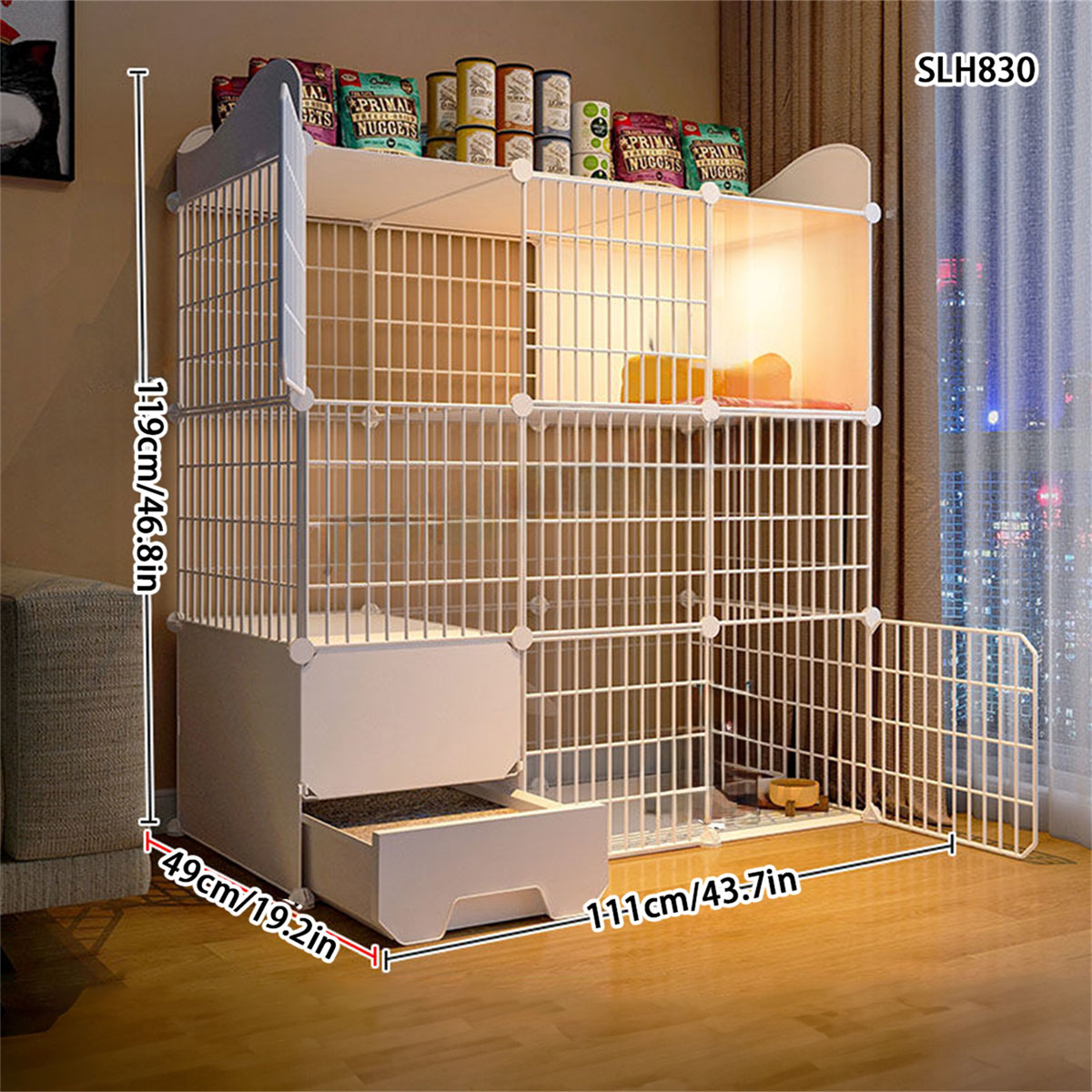 Indoor Multi-Level Cat Enclosure with Built-In Litter Pan - Large Size