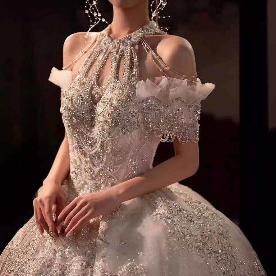 Sparkle Glaring Crystals Lace Wedding Dresses Ball Gown Offhoulder Plus Size Princess Bridal Gowns For Women Robe De Mariee Sweep Train Bride Dress Ve