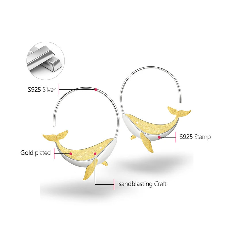 Fun 18K Gold Personality Whale Round Hoop Earrings for Women Real 925 Sterling Silver Original Animal Fashion Fine Jewelry250103