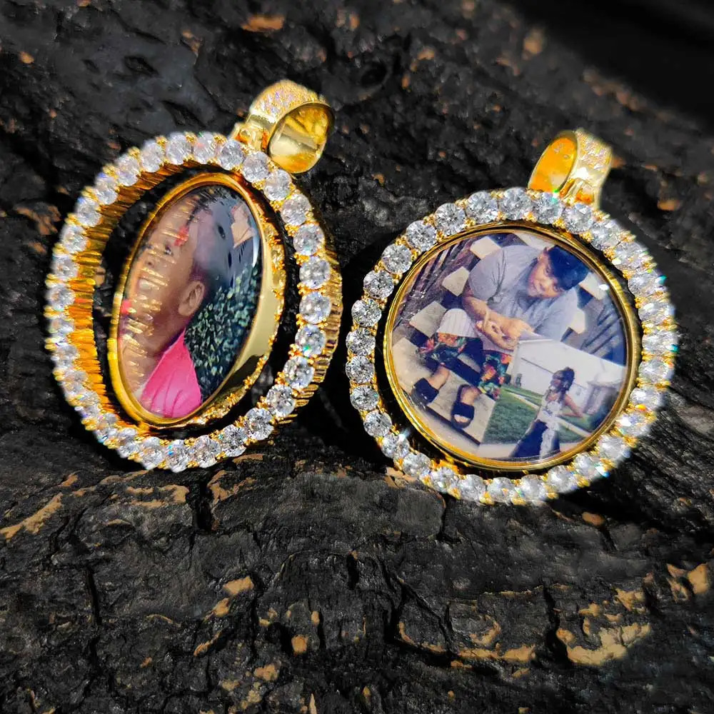 Wholesale Custom Po Pendant Memory Medallions Rotary Double-Sided Picture Necklace Hip Hop Iced Jewelry Personalized Gift 250107