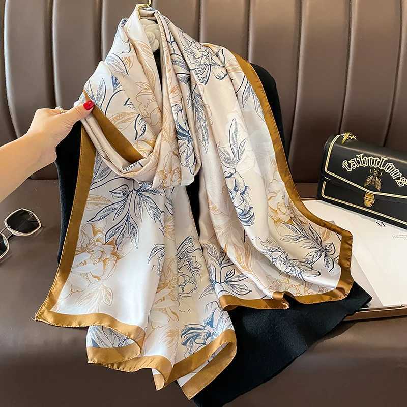 Popular 180X90CM Printed Bandannas European and American Silk Scarf Seasonal Satin Beach Towel 2022 Fashion Flower Length Shls W250106