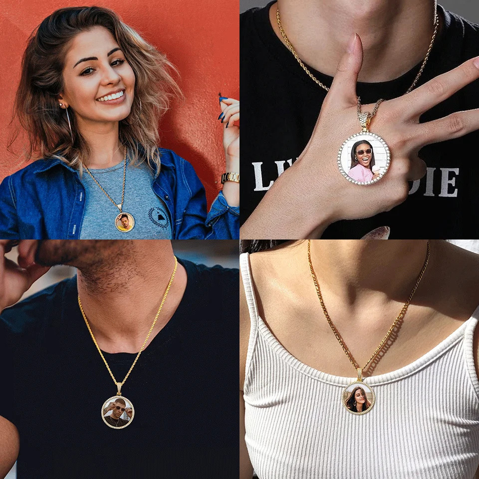 Customized Picture Pendant Necklaces Hip Hop Jewelry Personalized Circle Chain Memory Po Medal Pendant Christmas Gifts 250107