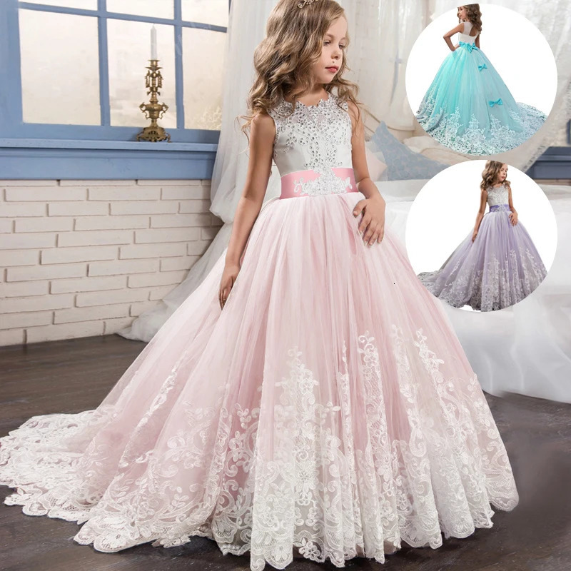 Girls Lace Long Prom Gowns Bridesmaid Kids Dresses For Girls Teens Girl Party Dress Kids Princess Evening Formal Wedding Vestido 250106