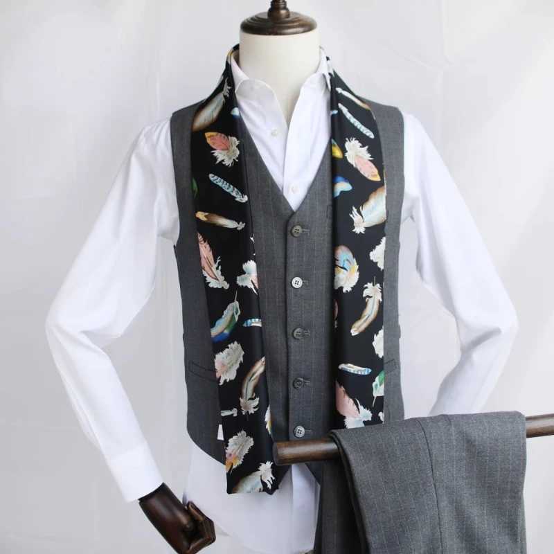 Mens silk scarf with British striped print narrow scarf Korean version womens retro suit decorative small scarf W250107