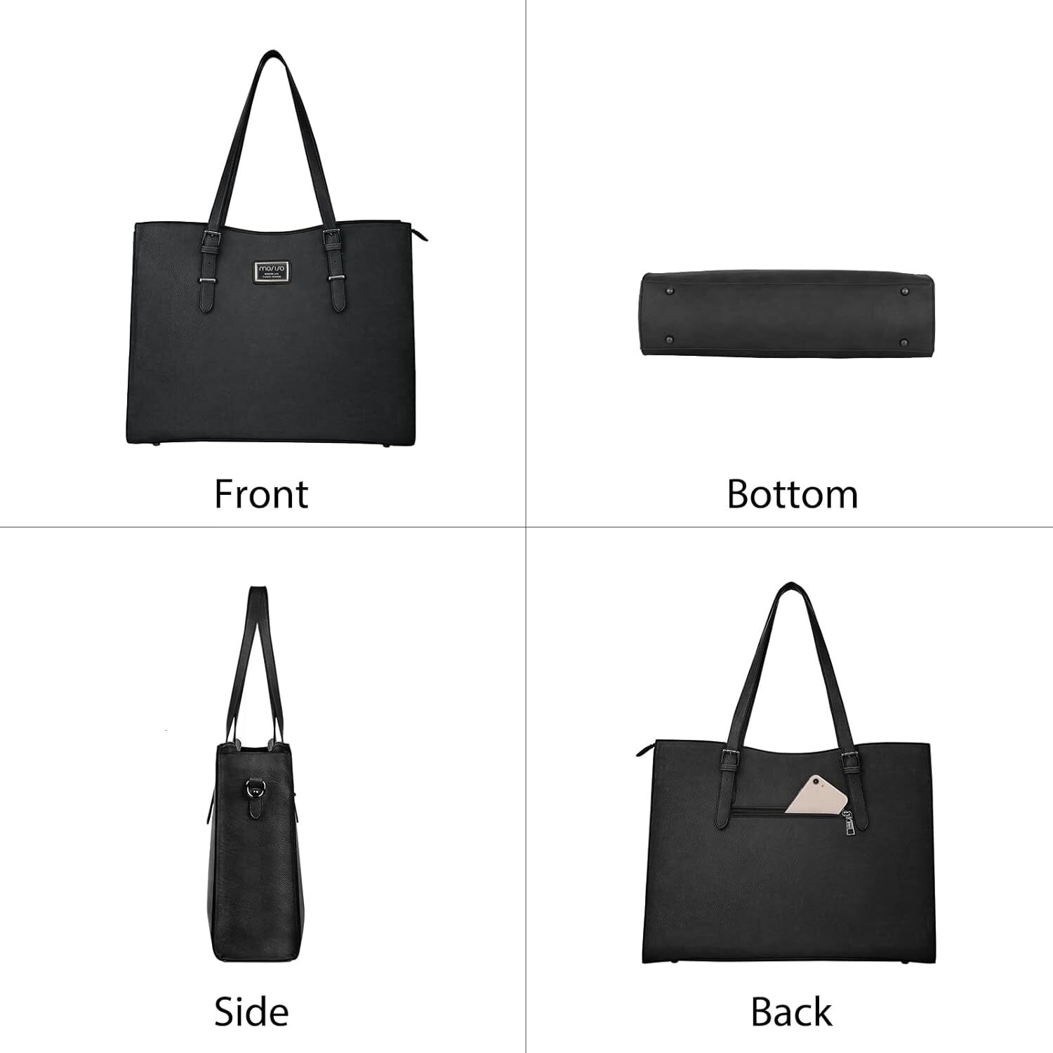 15.6 Inch Laptop PU Leather Women Tote Large Capacity Shopping Shoulder Bag Waterproof Business Travel Work Briefcase
