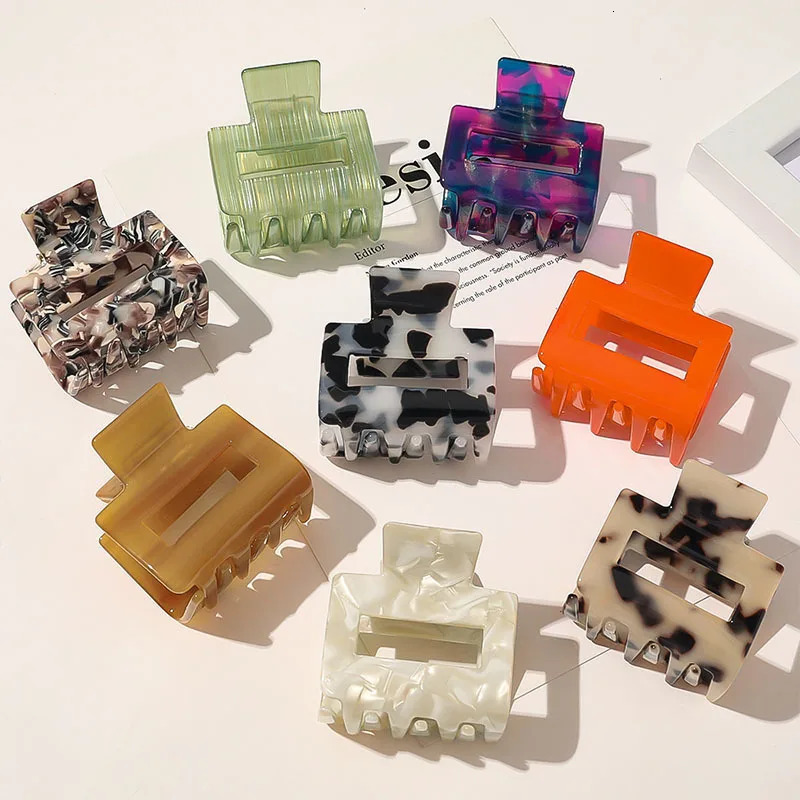 Elegant Acetate Small Hair Claw For Women Girl Geometric Square Hair Crab Hair Clip Leopard Solid Color Hairpin Hair Accessories 250103