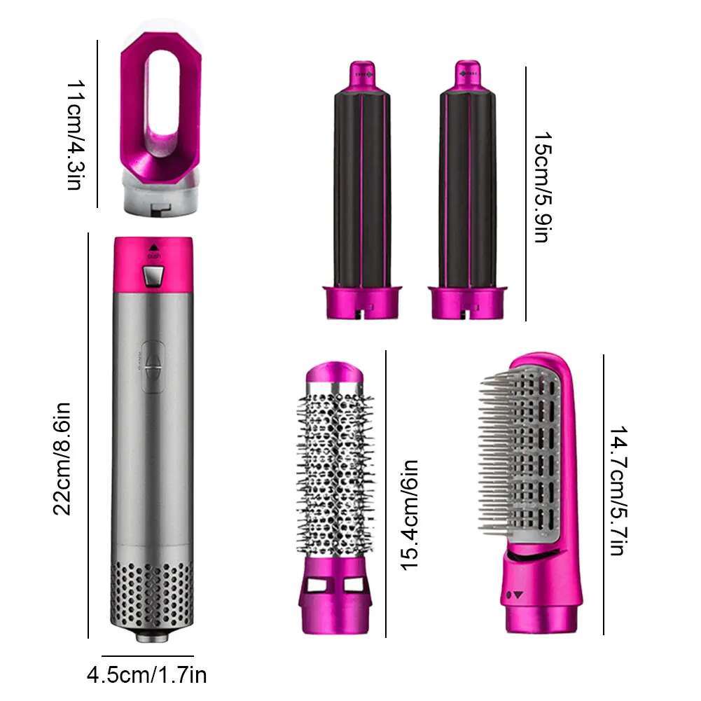 5In 1 Curler High-Speed 1000W Electric Hair Dryer Negative Lonic Detachable Styler Hot Air Brush For Straightening Curg