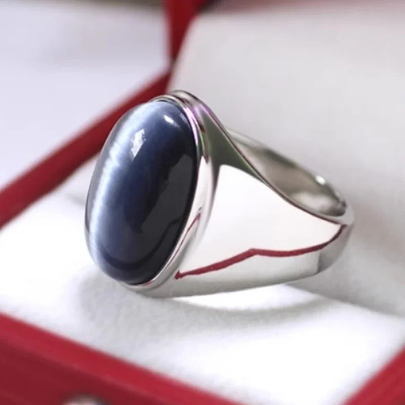 Non-fading Mens Stainless Steel Gray Cat Eye Stone Ring Vintage Jewelry Anniversary Gift Female Male Finger Rings High Quality 250106