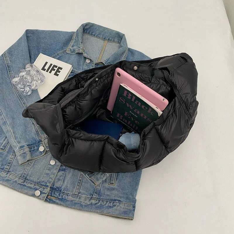 Ddmymarket Soft Big Padded Shoulder for Women 2023 Korean Fashion Trends Tote Winter Simple Crossbody Bag Handbags