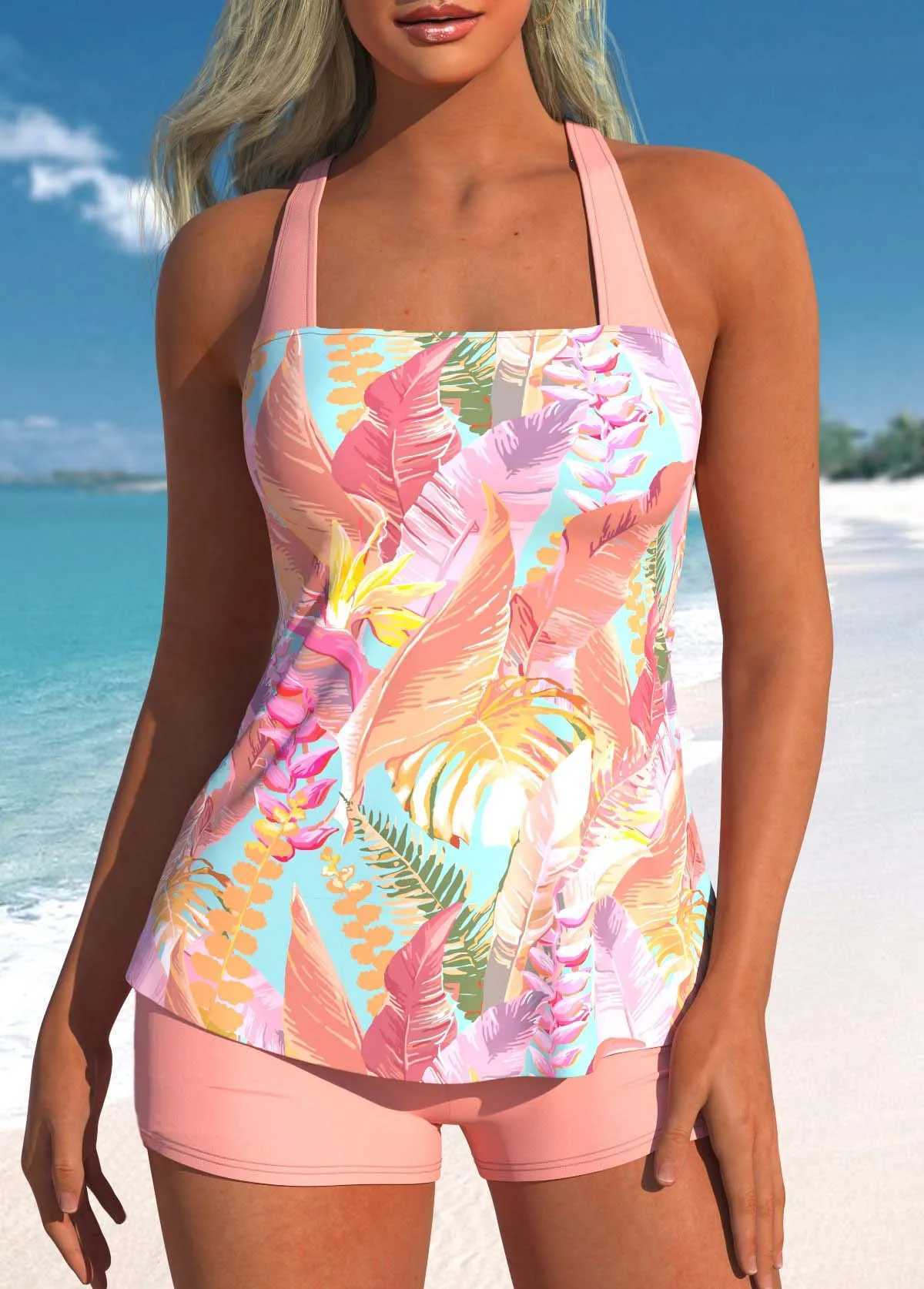 High Quality Design Sexy Womens Bikini Pool Swimsuit Retro Fresh Le Print Hanging Neck Strap Swimsuit S-6XLXJ250106