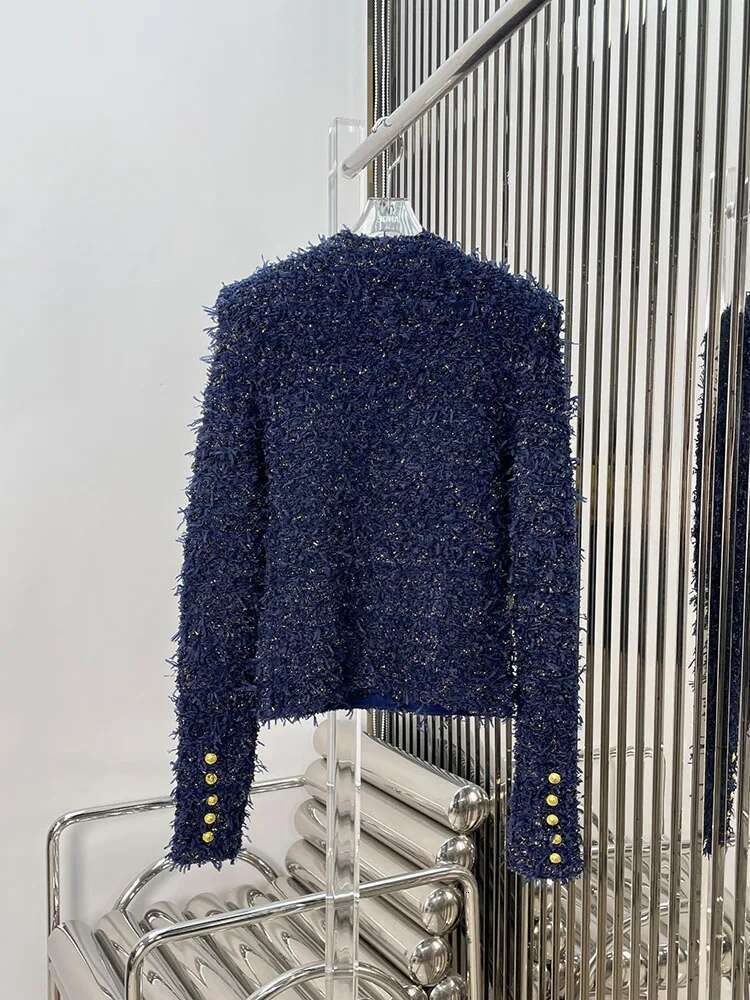 Light Temperament 24 Autumn Winter Lion Head Single Breasted Special Yarn Coarse Tweed Fashionable Slim Fit And Slimm