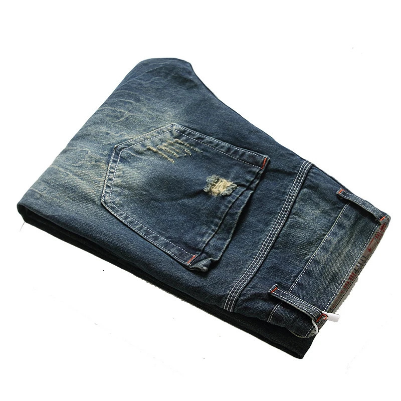 Denim Casual Ripped Trousers Mens Fashion Long Plus Size 28-42 Jeans Hole Ruined Ripped Cotton s Dark Blue Dropship 250106