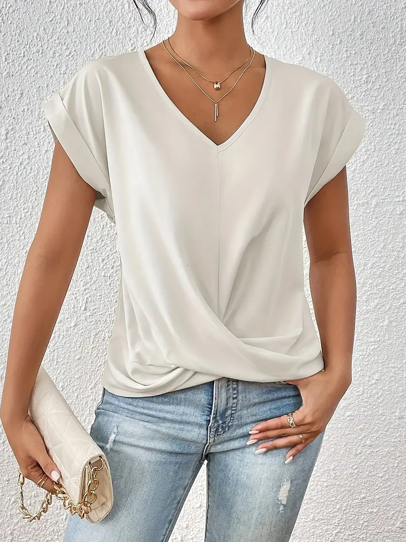 designer clothes women shirt 2024 top solid color vneck tshirt elegant short sleeve top spring/summer women's wear tank top t shirt