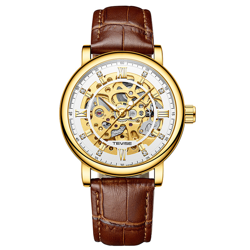 TEVISE Diamond Inlaid Trendy Simple Automatic Mechanical Watch Fashion Hollow out Wrist Watch T033 T8462B