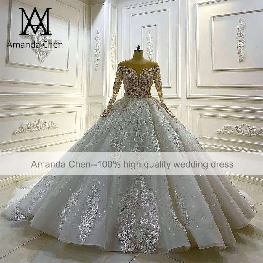 Long Sleeve Ball Gown Sheer Wedding Dress
