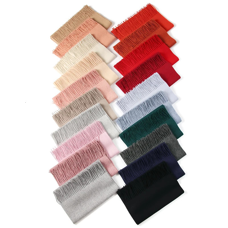 LONGMING 100% Merino Wool Knitted Shawl Women Autumn Fashion Classic Plaid Solid Scarf Winter Warm Knottable Muffler for Man 250106