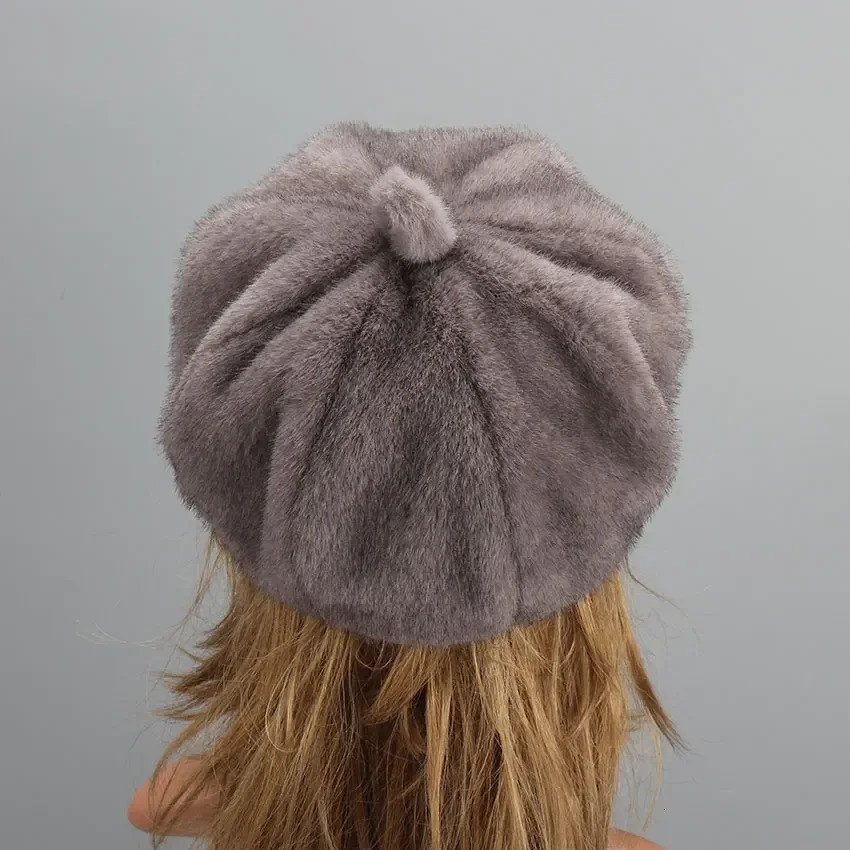 Faux Mink Fur Berets Elegant Womens Winter Caps Fashion Fur Hats Knitted Warm False Mink Fur Beanies Hat Adjustable 250106