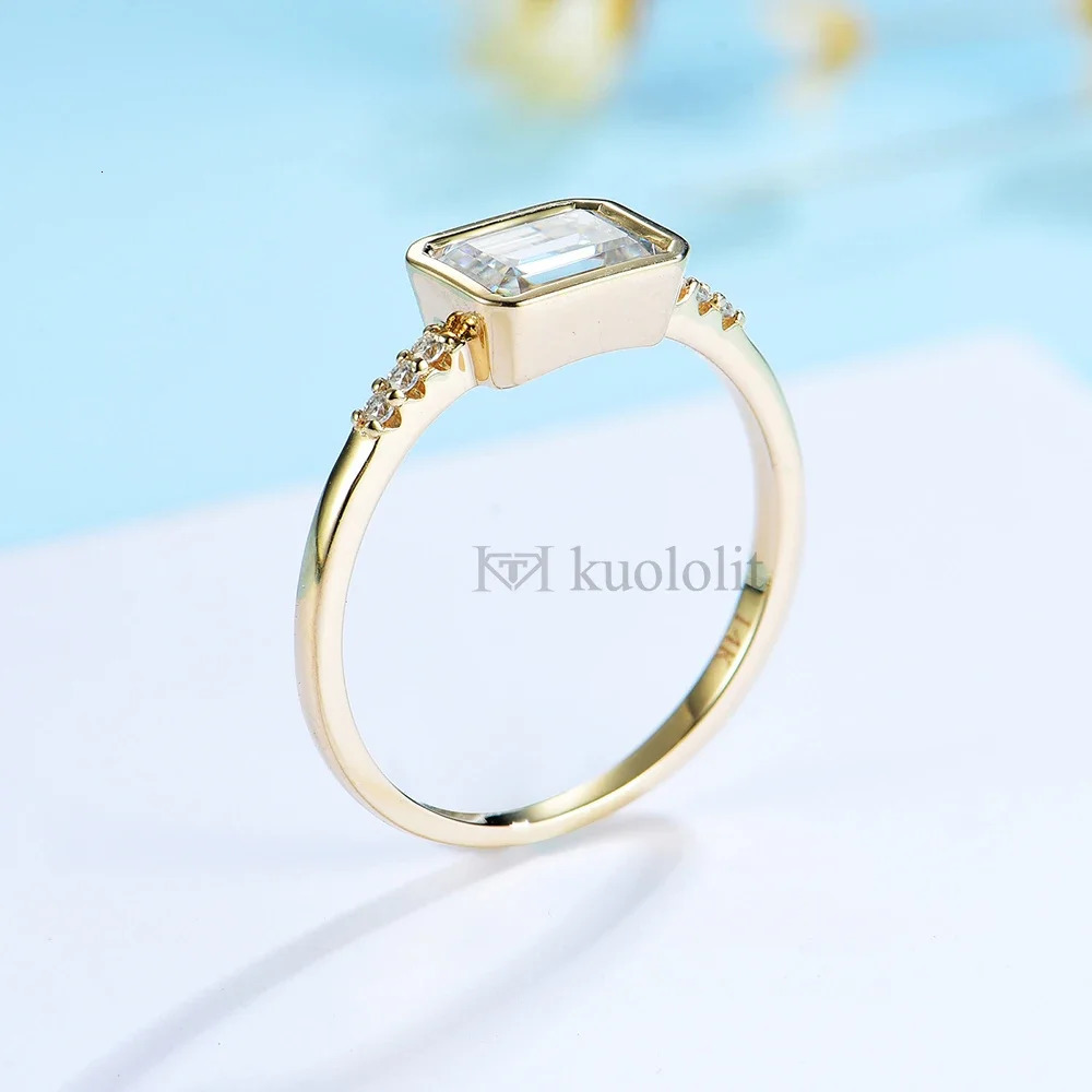 Kuololit Emerald Cut Solid 14K 10K Yellow Gold Ring for Women Bezel Set 1CT Solitaire Jewelry for Wedding Engagement 250107