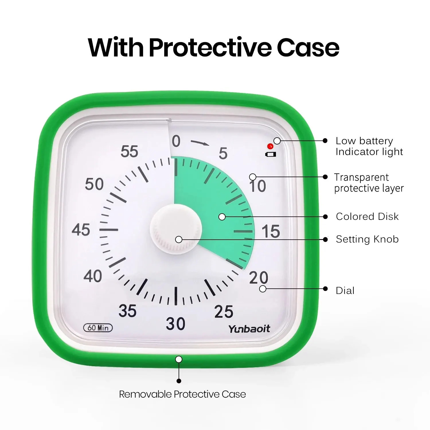 Yunbaoit Upgraded Visual Timer with Protective Case 60 Minute Silent Countdown Timer for Kids and Adults 250106