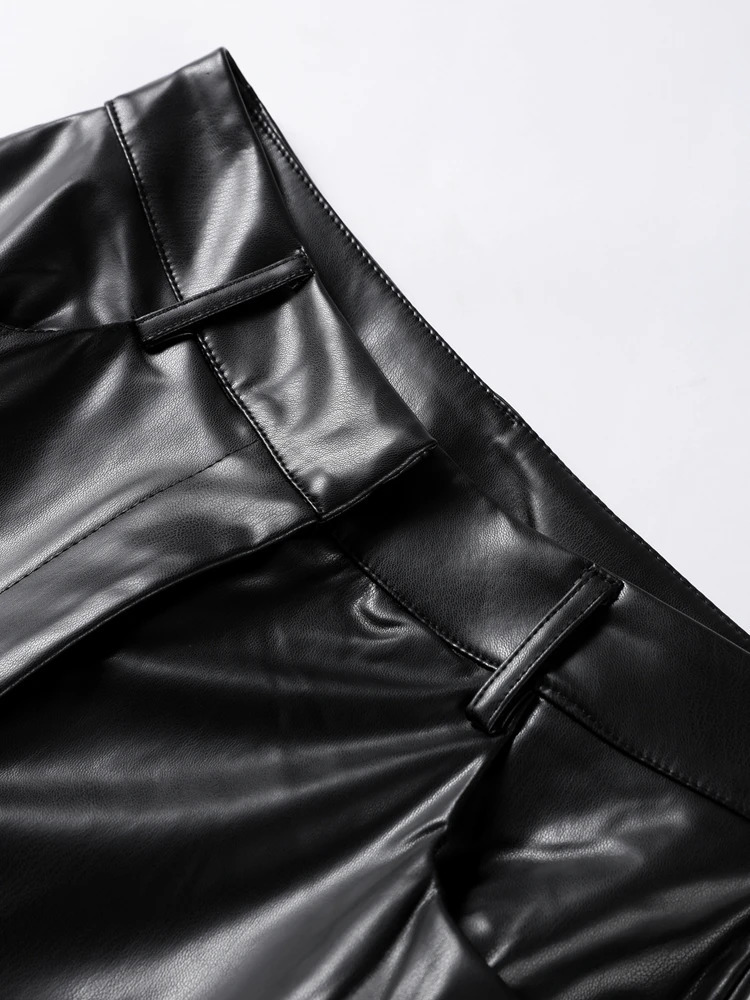 Chic Pu Leather Pants For Women Locomotive High Waist Loose Female Long Trousers Autumn Casual Black Ladies High Street Bottom 250106