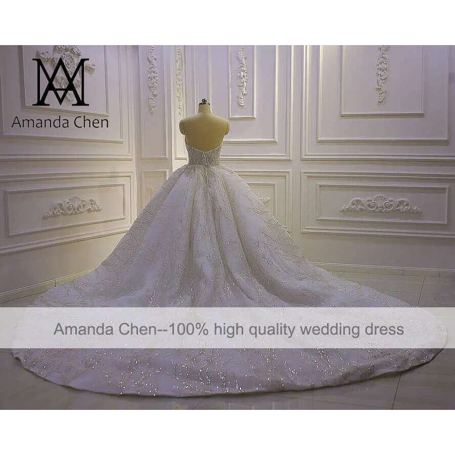 Off Shoulder Lace Appliqued Glitter Beads Wedding Dress