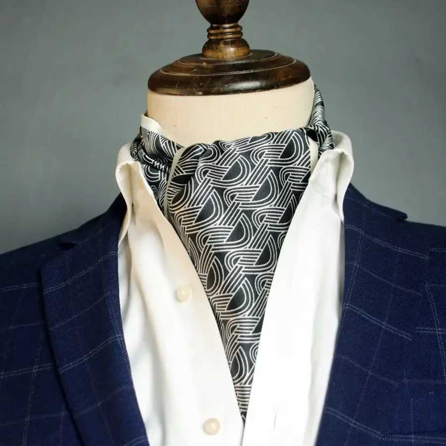 Mens striped autumn and winter thin simulated silk mens double-layer long silk scarf printed small plain scarf W250107