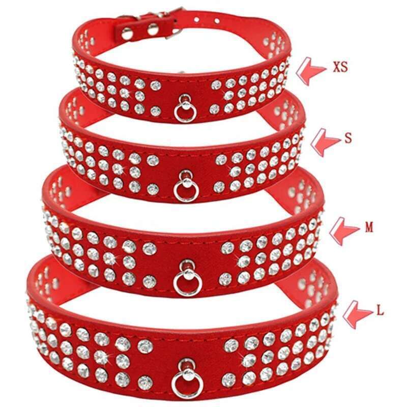 Suede Rhie Leather Pet Collar Bg Crystal For Small Medium Large Dog