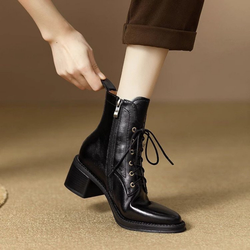 Women Boots Fashion High Heel Retro British Style Versatile Design Sense Trendy Triple Black Brown fashion